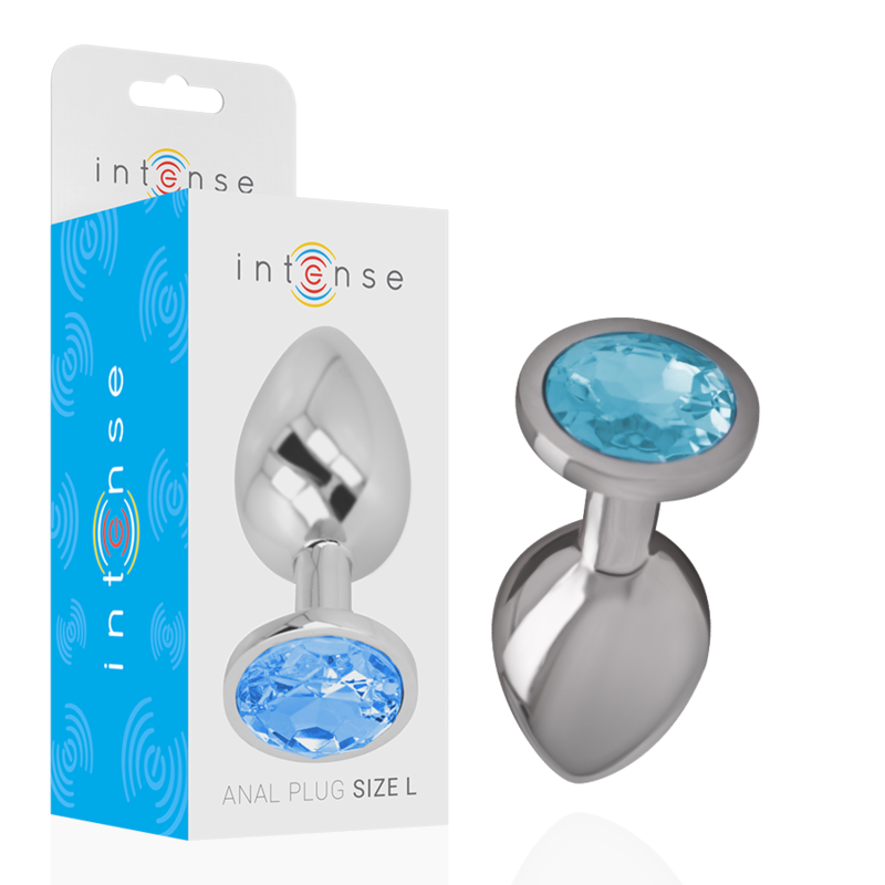 Plug Anal Bijou Intense Métal Cristal Bleu – Taille L 9 cm