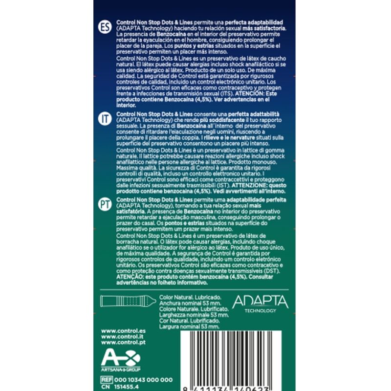 Préservatifs Control Condoms Nonstop Dots & Lines – Boîte 12 unités