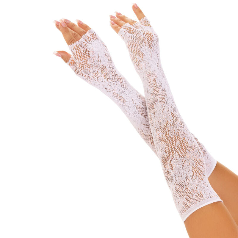 LEG AVENUE - GUANTES SIN DEDOS RED FLORAL BLANC