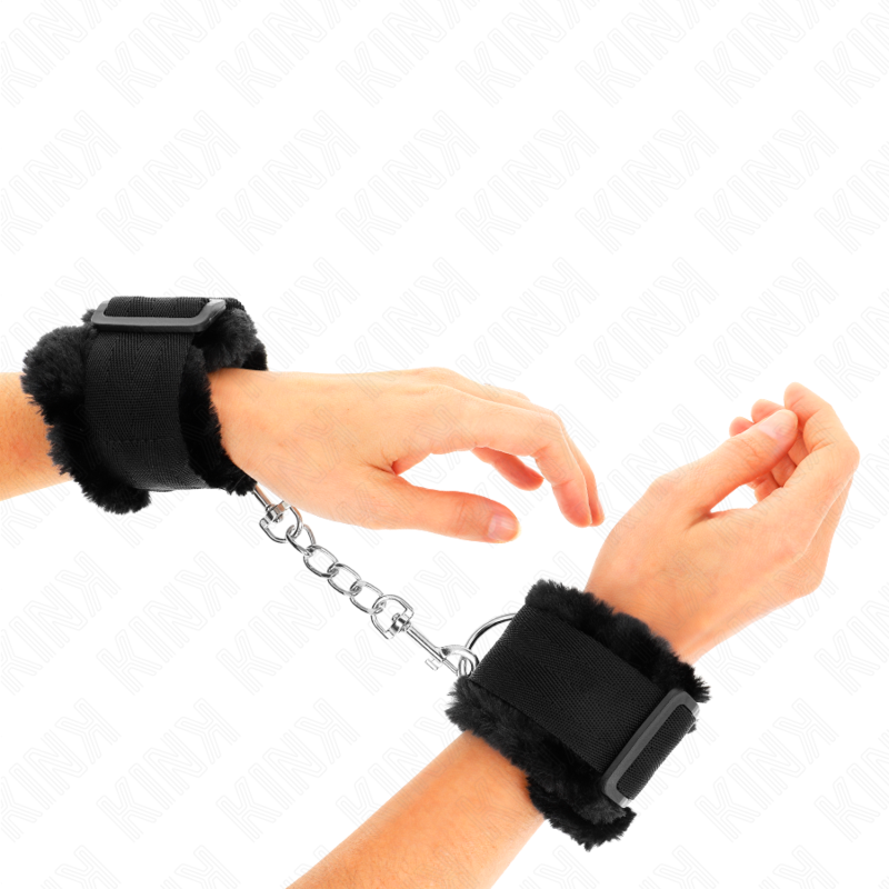 KINK - APPUI-POIGNETS DOUBLĂS DE FOURRURE NOIR AJUSTABLE 17-31 CM X 7 CM