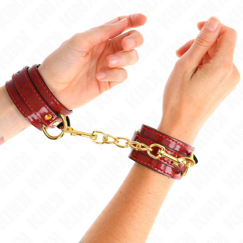 KINK - POIGNETS JOANNA ANGEL ROUGE AJUSTABLES AVEC CHAĂNE OR 16,5-26 CM X 4 CM