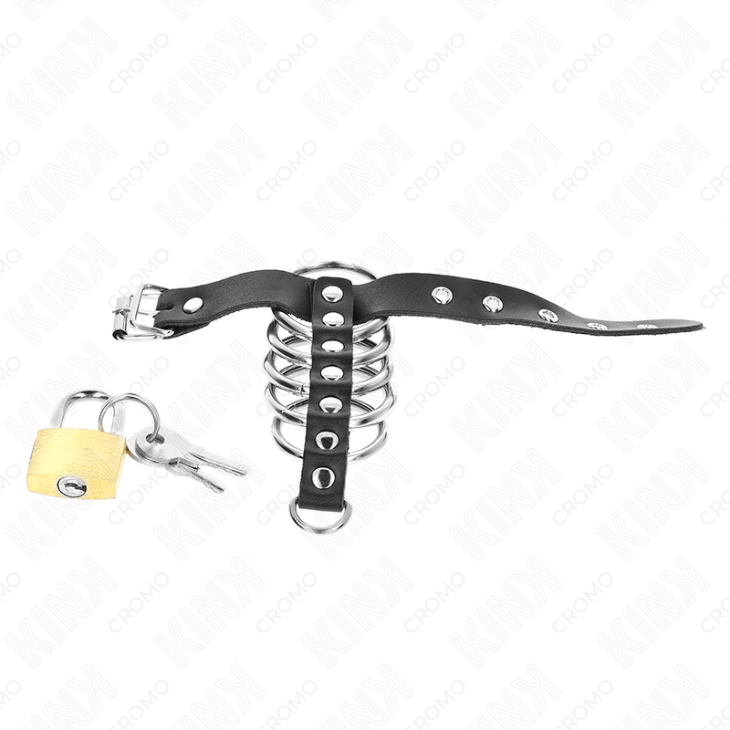 KINK - ANNEAU PĂNIS EN CUIR AVEC SANGLE DE VERROUILLAGE 21 X 2 CM ET 5 ANNEAUX MĂTALLIQUES DE 3 CM Ă 4 CM