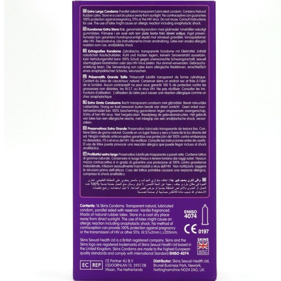 SKINS - PACK DE 16 PRĂSERVATIFS EXTRA LARGES PREMIUM