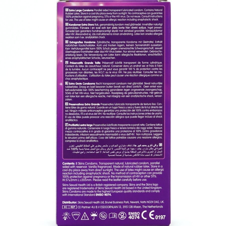 SKINS - PACK DE 8 PRĂSERVATIFS EXTRA LARGES PREMIUM