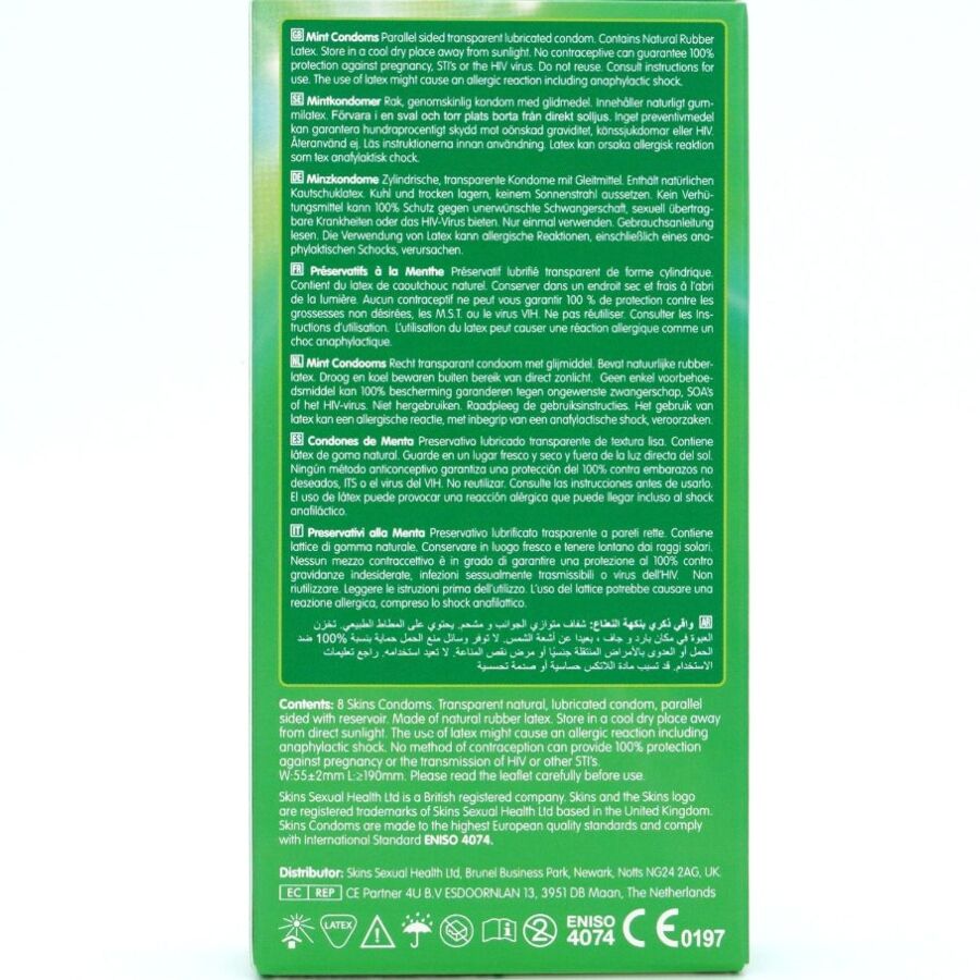 SKINS - PACK DE 8 PRÉSERVATIFS PREMIUM MENTHE