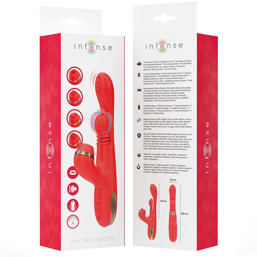 INTENSE - STIMULATEUR DE CLITORIS MULTIFONCTION KATY 4 TĂTES INTERCHANGEABLES ROUGE