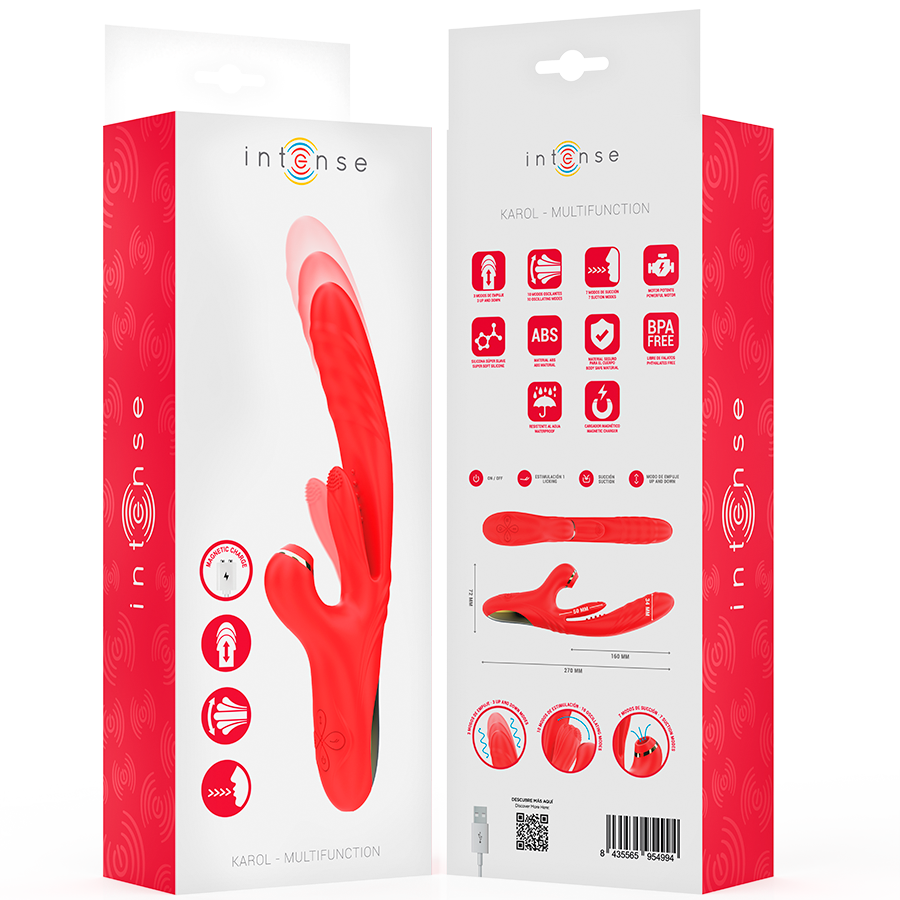 INTENSE - KAROL VIBRATEUR MULTIFONCTION POUSSĂE & STIMULATION & ONDES STIMULANTES ROUGE