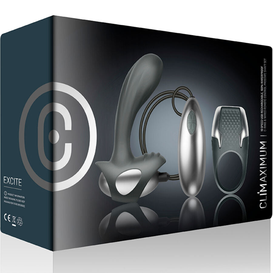 CLIMAXIMUM - KIT EXCITE ANNEAU PÉNITENTIAIRE + MASSEUR DE PROSTATE À FIL