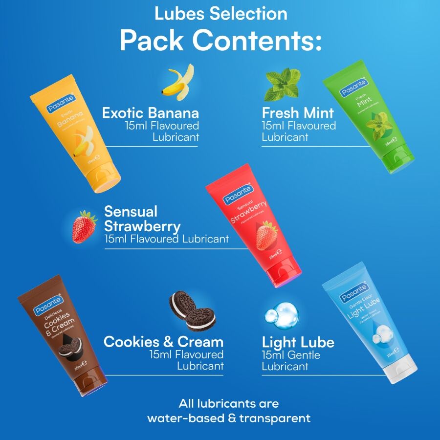 PASANTE - PACK LUBRIFIANTS SAVEURS ASSORTIES 5 UNITĂS X 15 ML