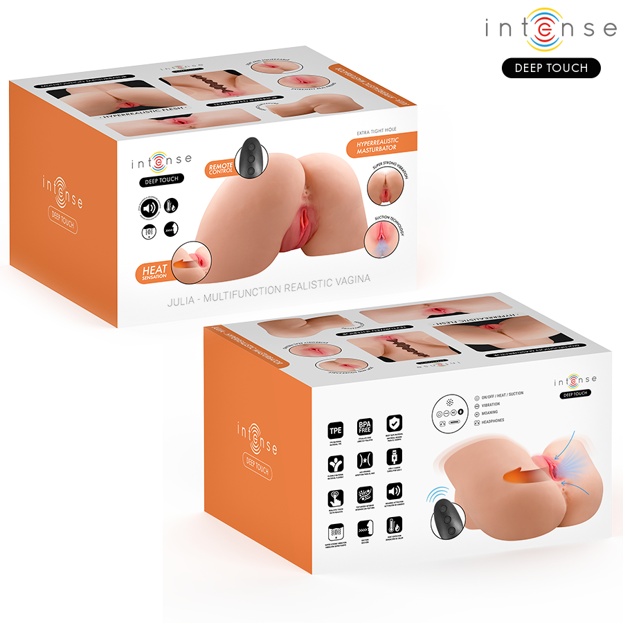 INTENSE DEEP TOUCH - JULIA MASTURBATEUR VAGINAL AVEC SUCCION, CHALEUR, VIBRATION ET EFFETS VOCAUX AVEC TĂLĂCOMMANDE 9 KG