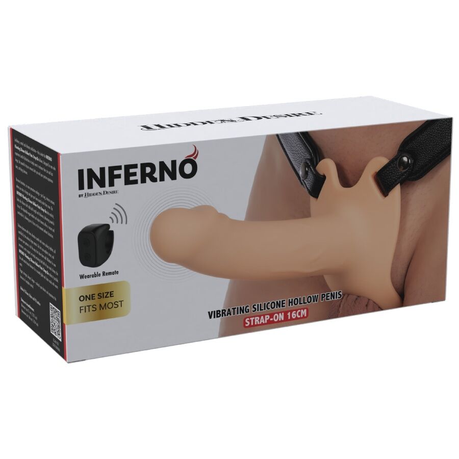 HIDDEN DESIRE - INFERNO MANCHON PĂNIS VIBRANT AVEC STRAP-ON 16 CM