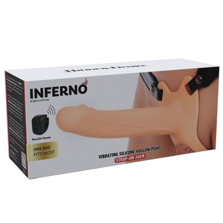 HIDDEN DESIRE - INFERNO MANCHON PĂNIS VIBRANT AVEC STRAP-ON 20 CM