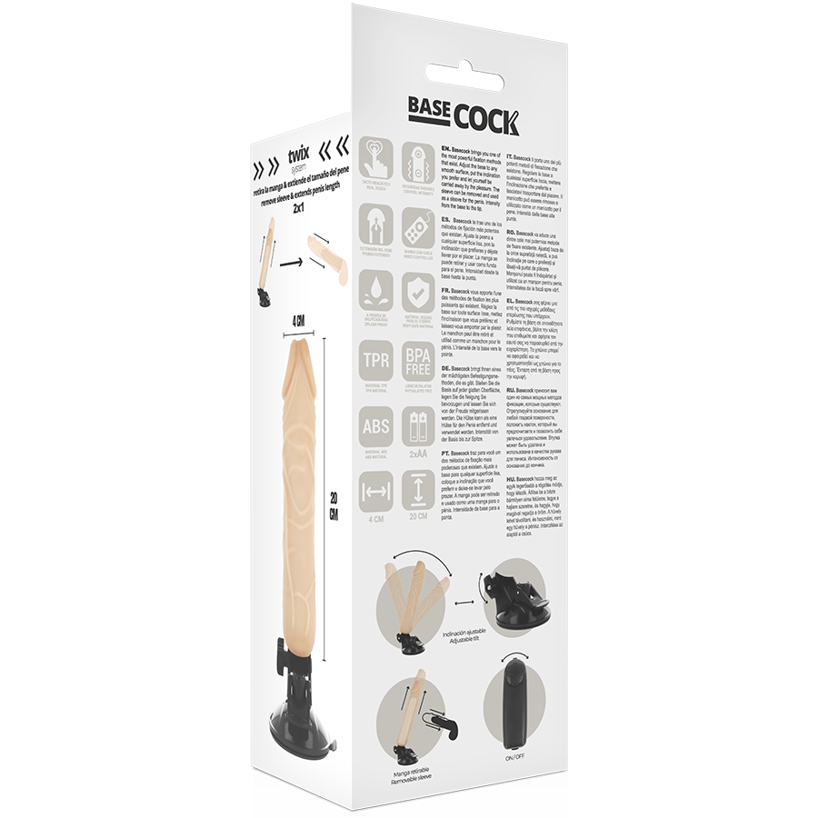 BASECOCK - VIBRATEUR RÉALISTE TÉLÉCOMMANDE NATUREL 20 CM -O- 4 CM