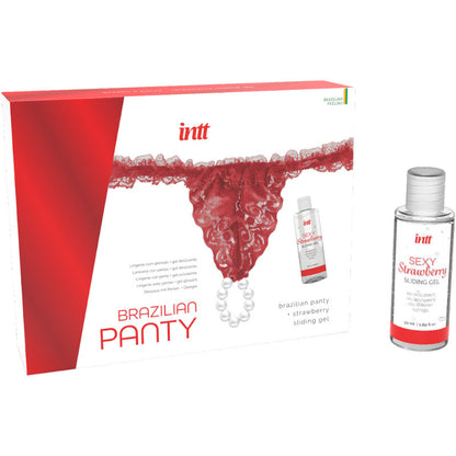 INTT RELEASES - CULOTTE ROUGE BRÉSILIENNE AVEC PERLES ET GEL LUBRIFIANT 50 ML