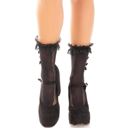 LEG AVENUE - MEDIAS TOBILLERAS CON VOLANTES NOIR