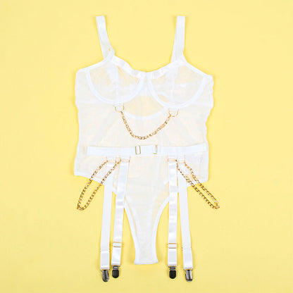 SUBBLIME - 954291 BODY AVEC CHAÎNES + PORTE-JARRETELLES BLANC L/XL