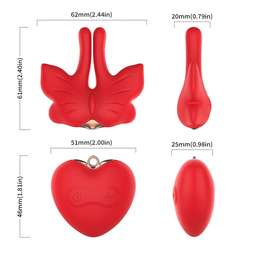 ARMONY - PINCES À TÉTONS MAGNÉTIQUES À VIBRATION FORME PAPILLON ROUGES