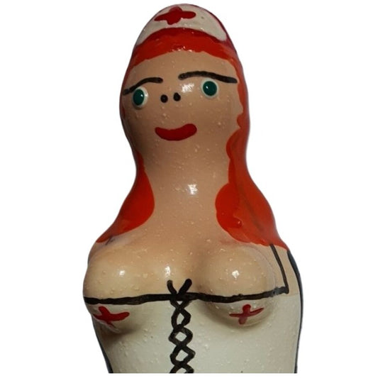 CONDOMERIE - PRÉSERVATIFS FANTAISIE PEINTS À LA MAIN INFIRMIÈRE ROUSSE