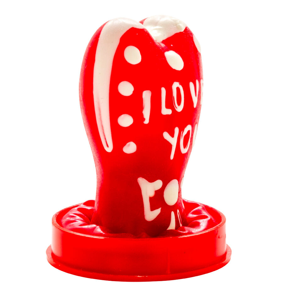 CONDOMERIE - PRÉSERVATIFS FANTAISIE PEINTS À LA MAIN EN FORME DE CŒUR - JE T'AIME MODÈLE 1