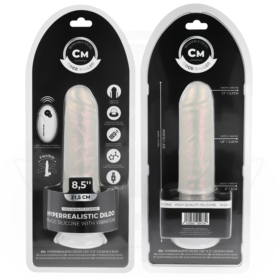 COCK MILLER - GODE AVEC VENTOUSE, LUMIÈRES ET VIBRATIONS AVEC TÉLÉCOMMANDE BLANC 21,5 CM