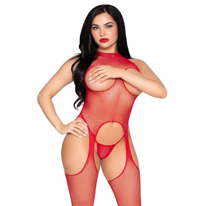 LEG AVENUE - 89374 BODYSTOCKING ET CULOTTE ROUGES SANS COUVERCLE - TAILLE UNIQUE